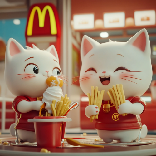 Cute Cats as McDonald's Workers Fixing Ice Cream