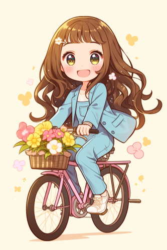 Cute Girl Riding Bicycle with Hopeful Expression Cute Girl Riding Bicycle with Hopeful Expression