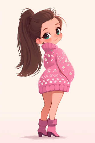 Cute Girl in Fashionable Chibi Style Illustration