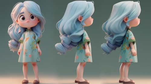 Cute Girl with Blue Gradient Hair Standing