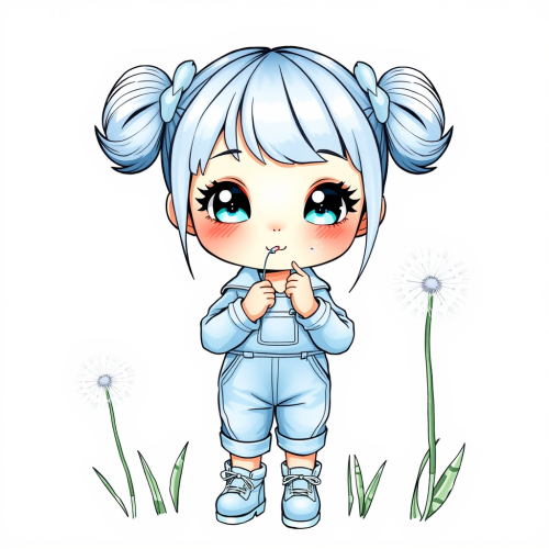 Cute Kawaii Chibi Girl Blowing Dandelion Fashionably