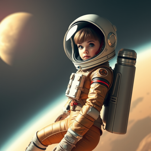 Cute Space Girl with Jetpack in Stratosphere