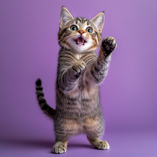 Cute cat smiling and jumping in magazine photo
