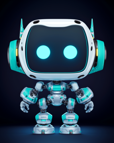 Cute robot with big eyes on black background