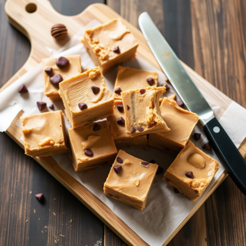 Cutting board with healthy peanut butter fudge