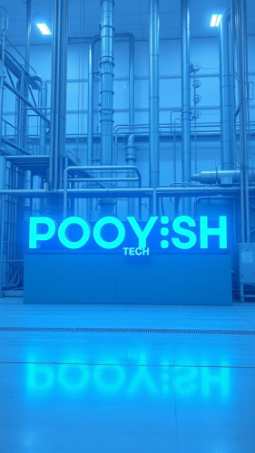 Cyan 'Pooyesh' and blue 'Tech' in factory setting.
