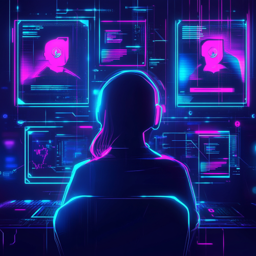 Cyberpunk style neon graphic shows staffing support experts