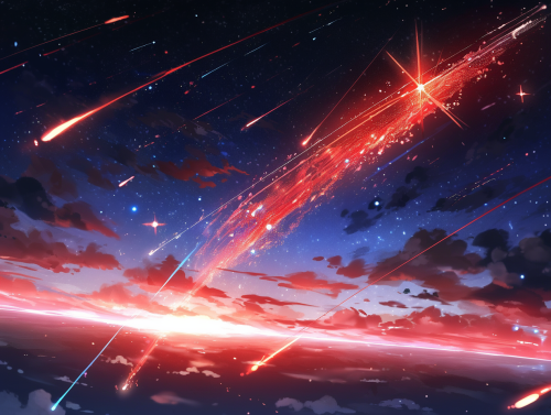 Dance of Red and Blue Stars in Night Sky Dance of Red and Blue Stars in Night Sky