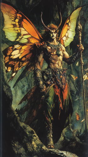 Dark Fantasy Butterfly Wing Face Human Forest Illustration