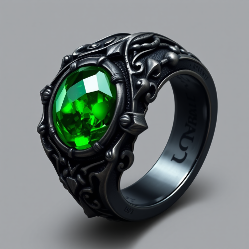 Dark Metal Ring with Green Magic Stone