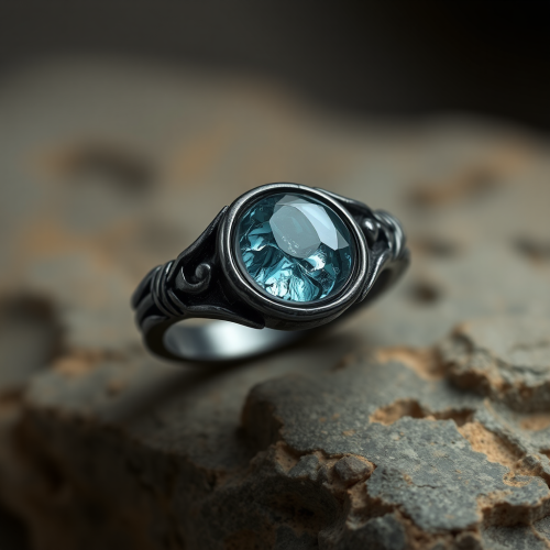 Dark Metal Ring with Water Magic Stone