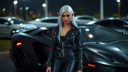 Dark Night Elf Girl Near Lamborghini Aventador