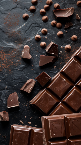 Dark chocolate bars on professional background photograph