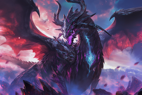 Dark dragon with whiskers and moonstones in detailed anime.