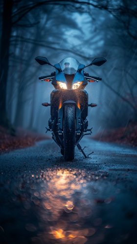 Dark trail cinematic shot of Yamaha R3 motorcycle.