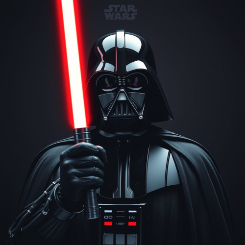 Darth Vader with lightsaber up in front.