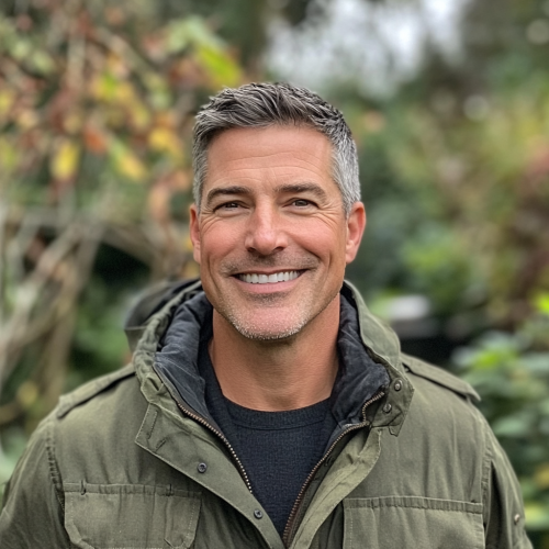 David Miller Smiling in His Peaceful Garden