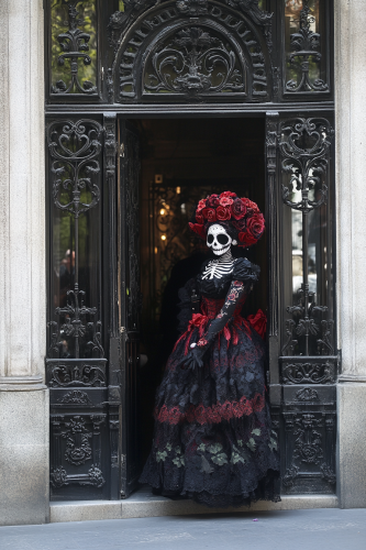 Day of the Dead: People in Costumes entering Building
