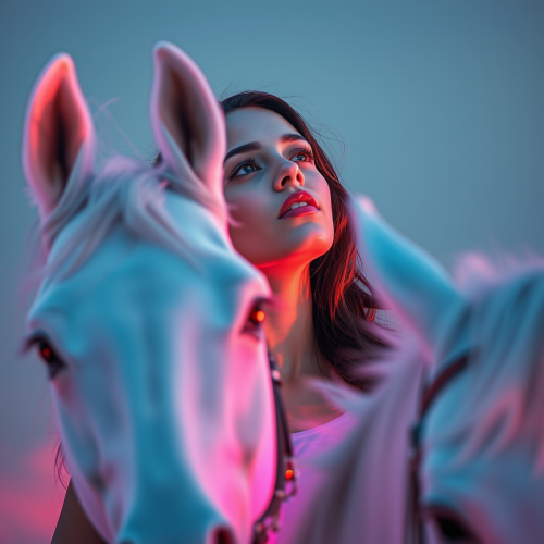 Daydreaming Woman on White Horse in Ethereal Art Daydreaming Woman on White Horse in Ethereal Art