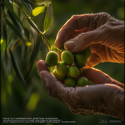 Delicate hands picking green Iranian olives softly
