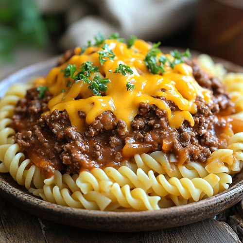 Delicious Rotini Pasta with Savory Beef Sauce Delicious Rotini Pasta with Savory Beef Sauce