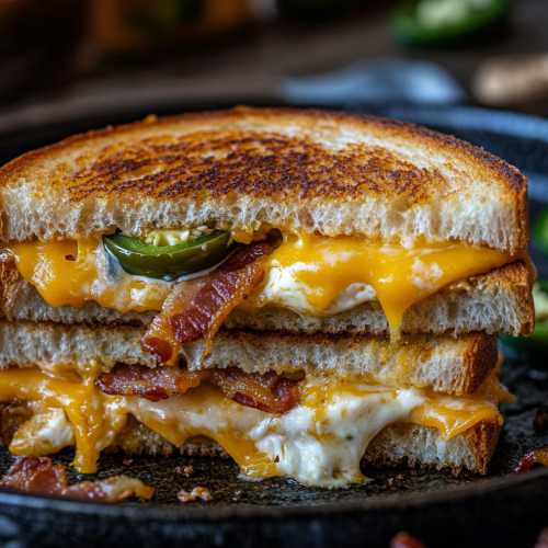 Delicious grilled cheese sandwich with jalapeño and bacon