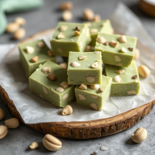 Delicious homemade pistachio butter fudge pieces