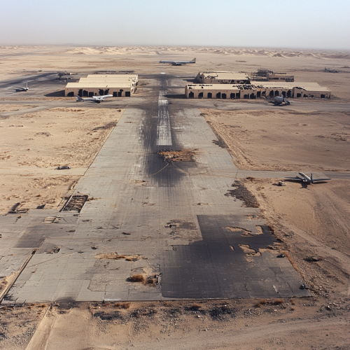 Deserted military airport in the sandy desert