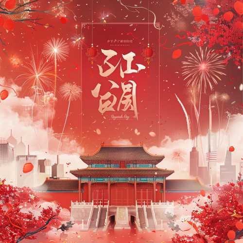 Design festival poster with red gradient, fireworks, ribbons. Design festival poster with red gradient, fireworks, ribbons.