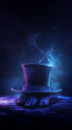 Design mobile slide with magician's hat, gloves on stage. Design mobile slide with magician's hat, gloves on stage.
