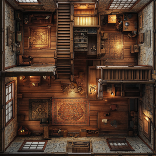 Detailed, realistic interior of an old house.