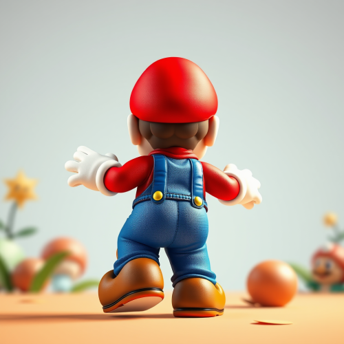 Detailed 3D Colorful Super Mario from Back View