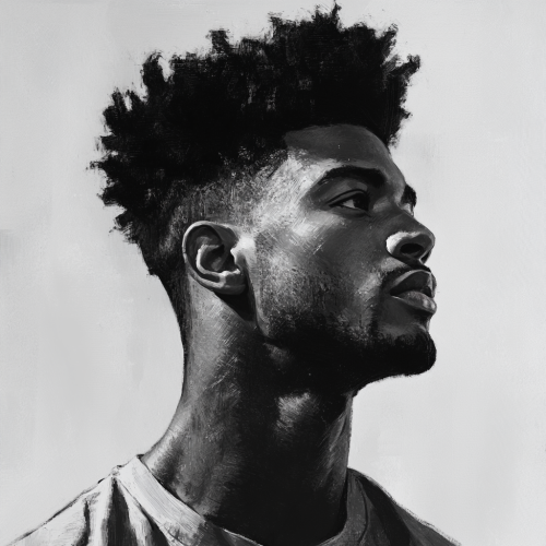 Detailed African American male with high fade in Abstract Expressionism