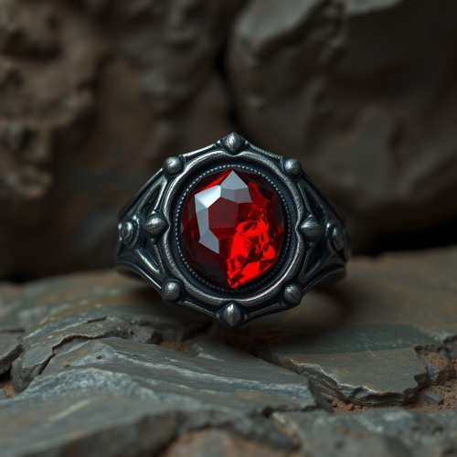 Detailed Dark Metal Ring with Red Magic Stone - V5.2