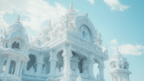 Detailed White Indian Temple in Daylight