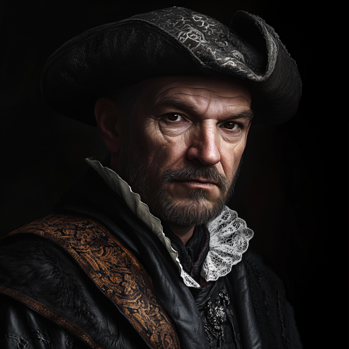 Detailed gothic portrait on black, owner of wealthy tavern. Detailed gothic portrait on black, owner of wealthy tavern.