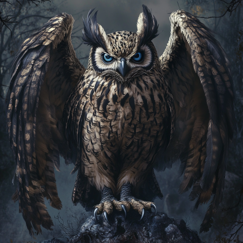 Detailed illustration of zombie owl in swamp