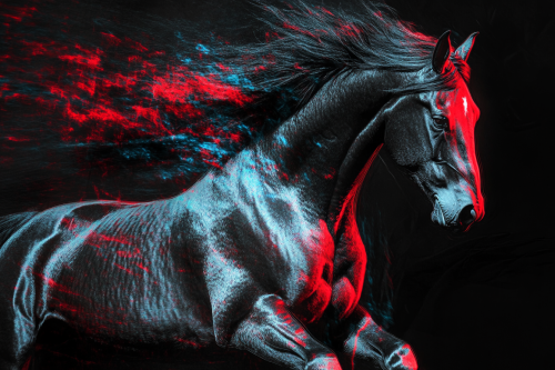 Detailed image in Muybridge style, galloping black horse.