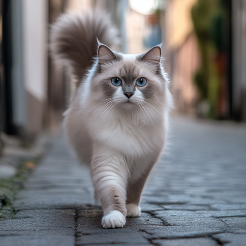 Detailed photo of Ragdoll cat in city setting.