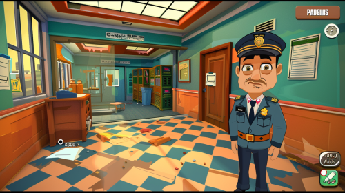 Detective investigating crime in cartoonish Dubai scene