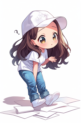 Determined girl studying in kawaii chibi style