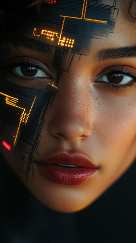 Digital portrait of woman with futuristic face paint