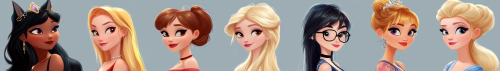 Disney princesses with blonde, brown hair in prom gowns.