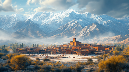 Diverse landscapes of Xinjiang province in warm tones