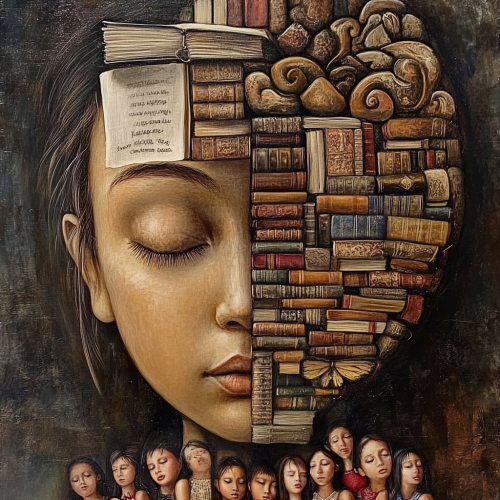 Diverse mothers learning property tax fight with many books.