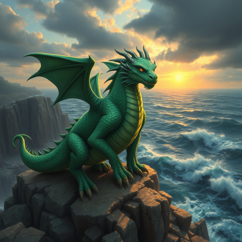 Dragon Overlooking the Sea at Sunset