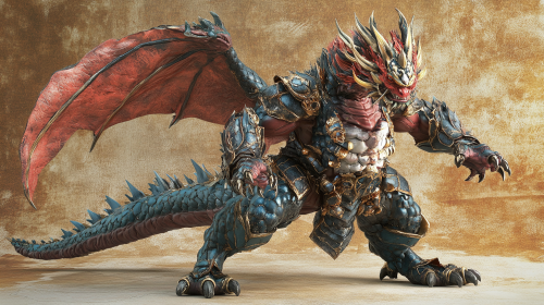 Dragon warrior in blue and gold armor