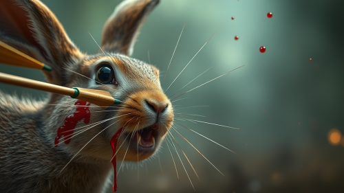 Dramatic Rabbit Hit by Arrow Spurts Blood