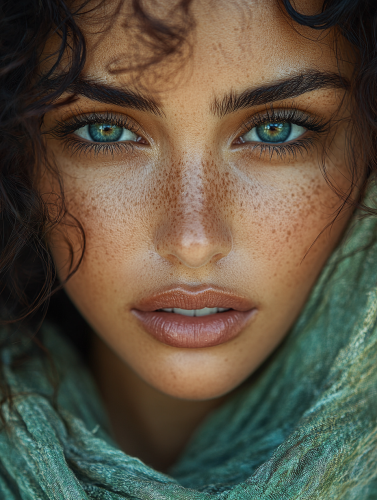 Dramatic portrait of everyday woman with evocative expression.