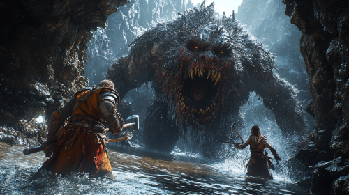 Dwarf warrior and half-elf strike water zombie